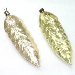 Set of 2 Vintage USSR Glass Christmas Ornament Leaves
