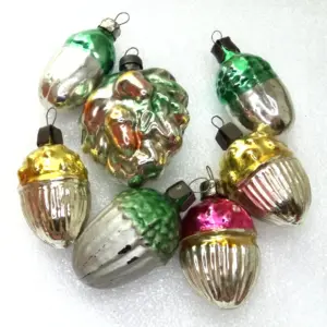 Set of 7 Vintage USSR Glass Christmas Ornaments Acorns