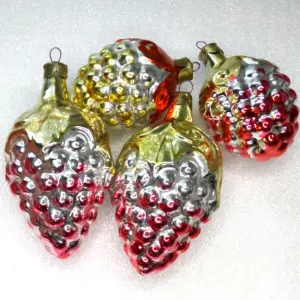 Set of 4 Vintage USSR Glass Christmas Ornaments Grapes