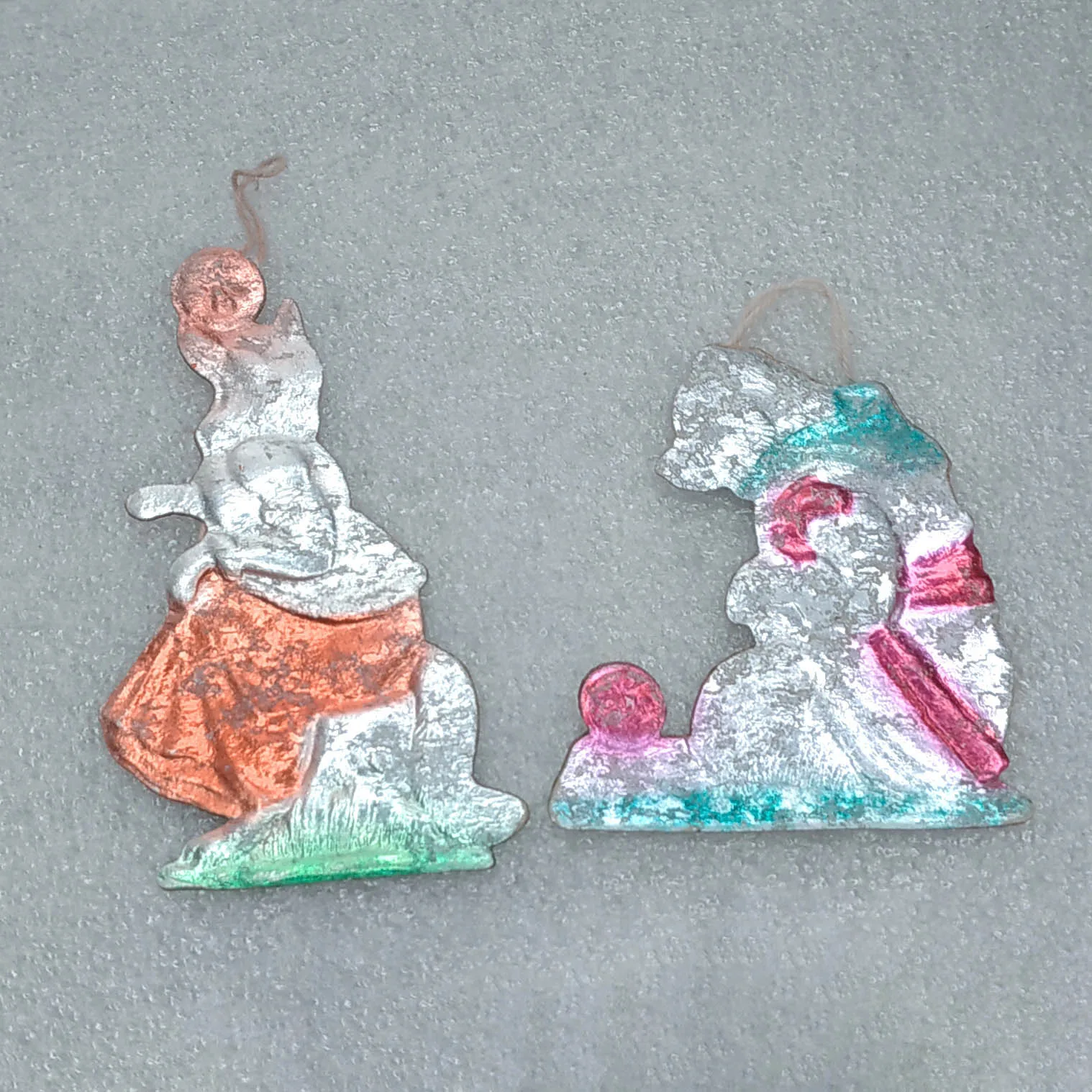 Set of 2 Antique Vintage USSR Cardboard Christmas Ornaments Fox &Bear from Kolobok