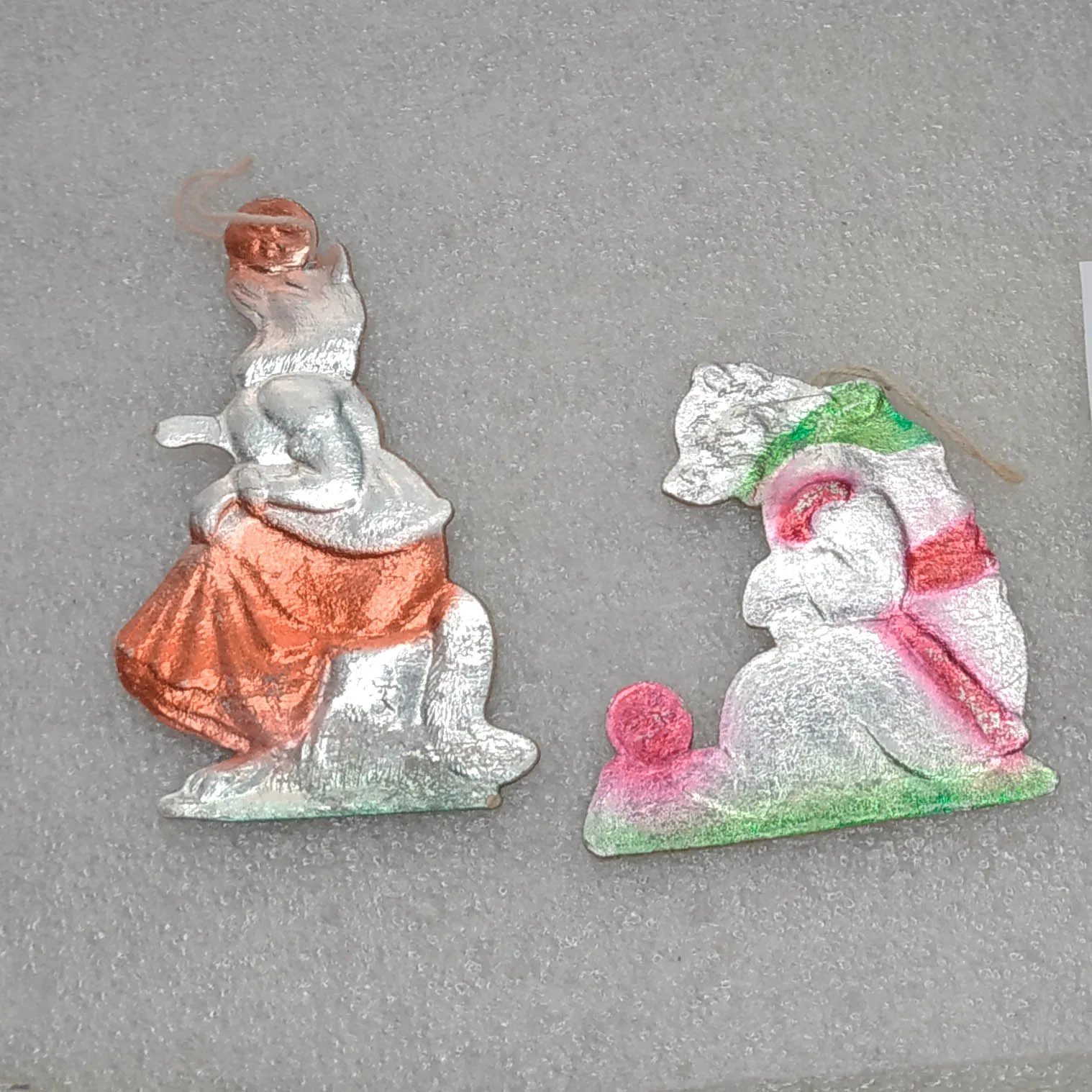 Set of 2 Antique Vintage USSR Cardboard Christmas Ornaments Fox &Bear from Kolobok