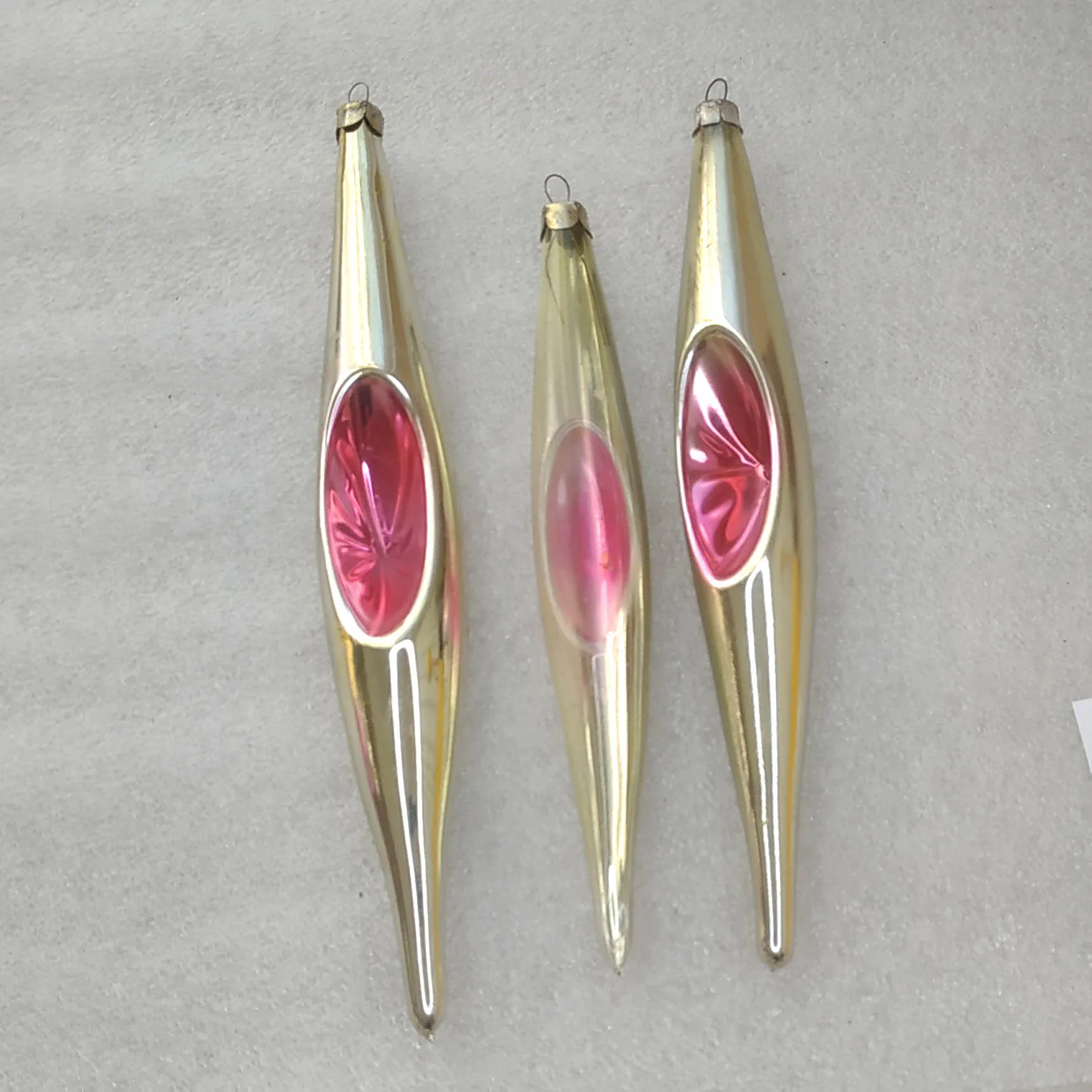 Set of 3 Antique Vintage Silver Glass Christmas Ornaments Tree Icicles