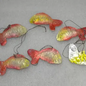 Set of 6 Antique Vintage USSR Cardboard Christmas Ornaments Fishes
