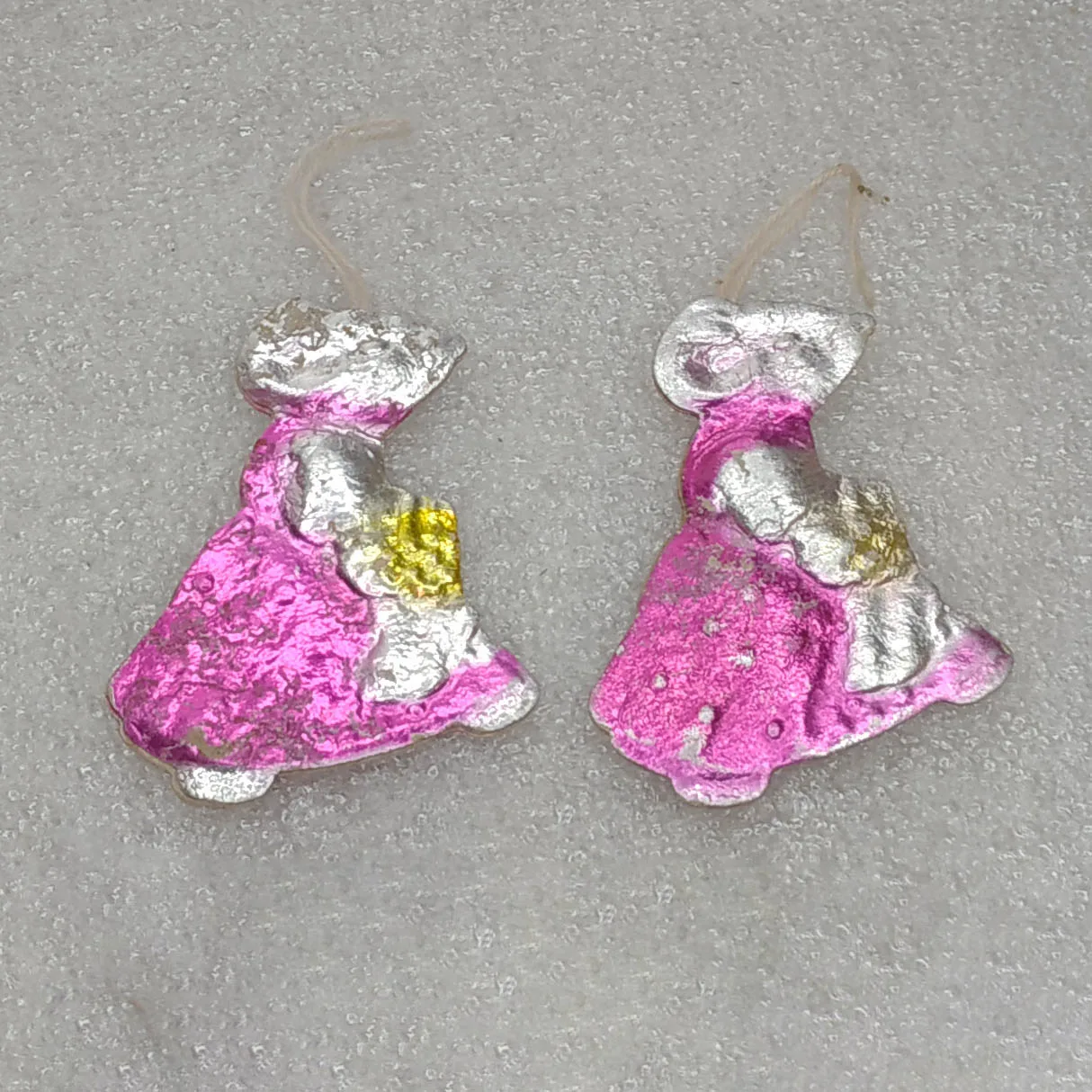Set of 2 Antique Vintage USSR Cardboard Christmas Ornaments Aunt Mouses