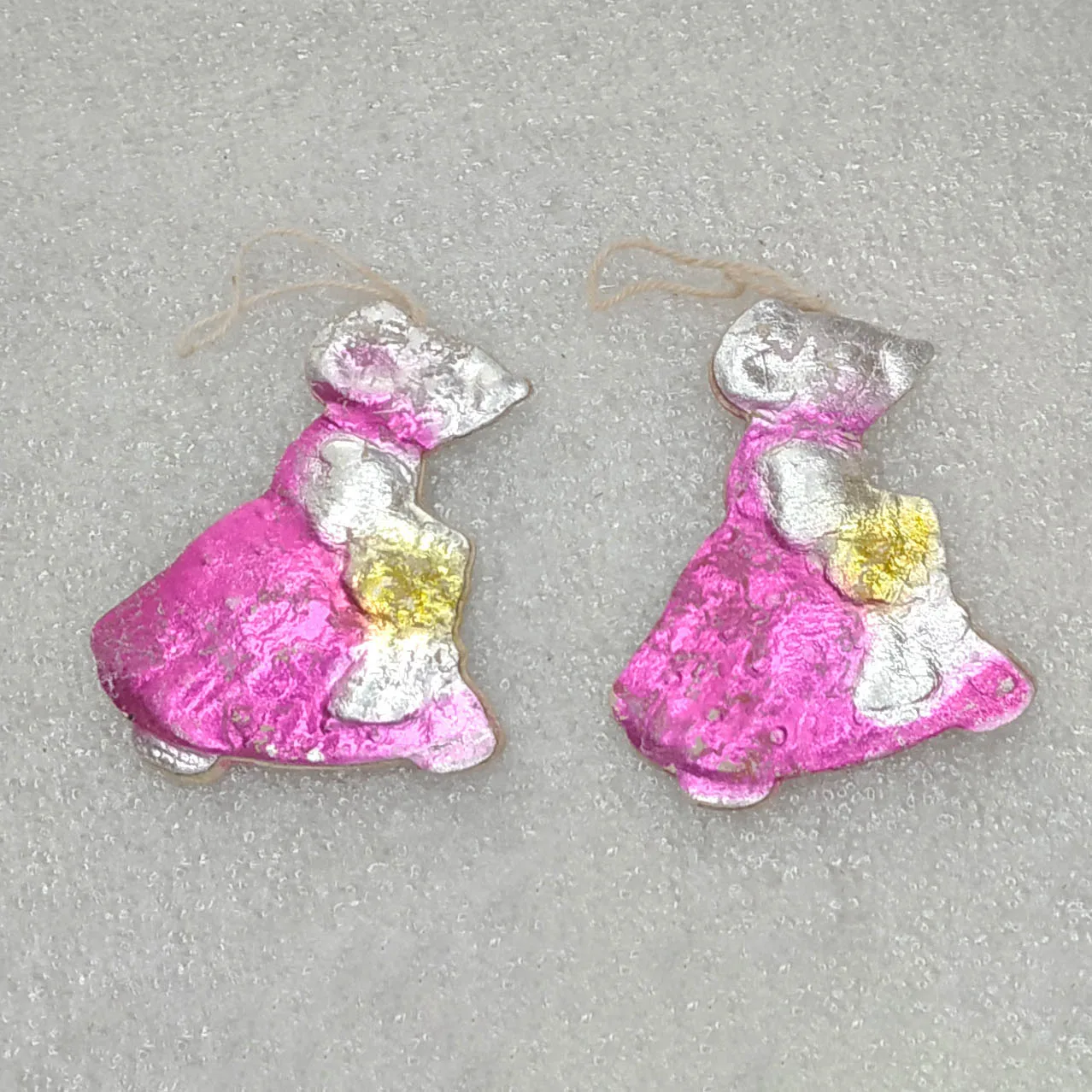 Set of 2 Antique Vintage USSR Cardboard Christmas Ornaments Aunt Mouses