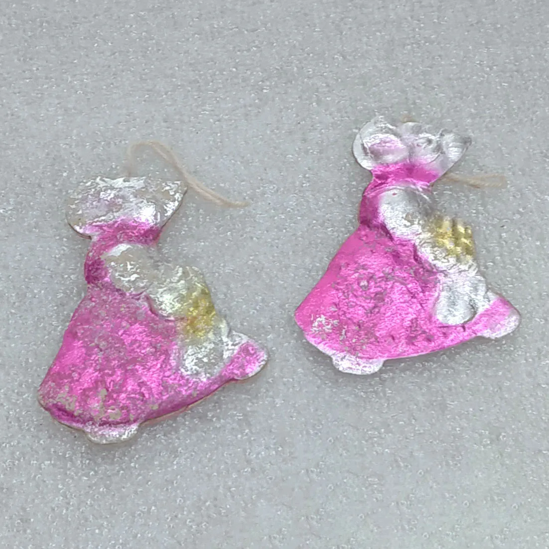 Set of 2 Antique Vintage USSR Cardboard Christmas Ornaments Aunt Mouses