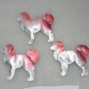 Set of 3 Antique Vintage USSR Dresden Cardboard Christmas Ornament Dogs