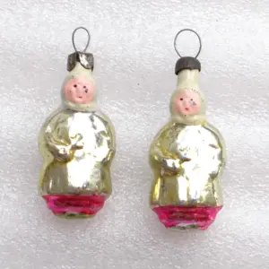 Set of 2 Small Vintage USSR Glass Christmas Tree Ornaments Girls
