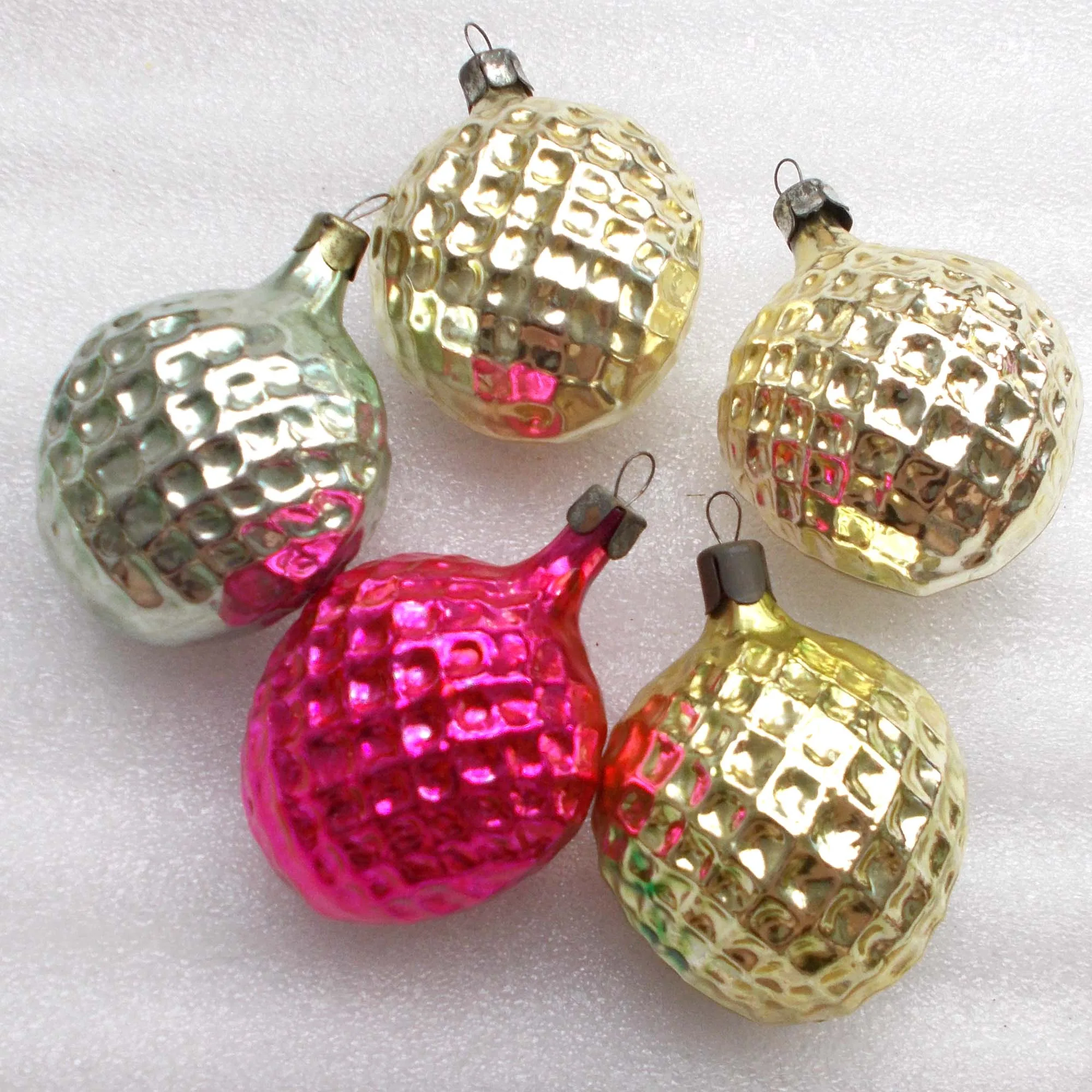 Set of 5 Vintage USSR Glass Christmas Tree Ornaments Hearts