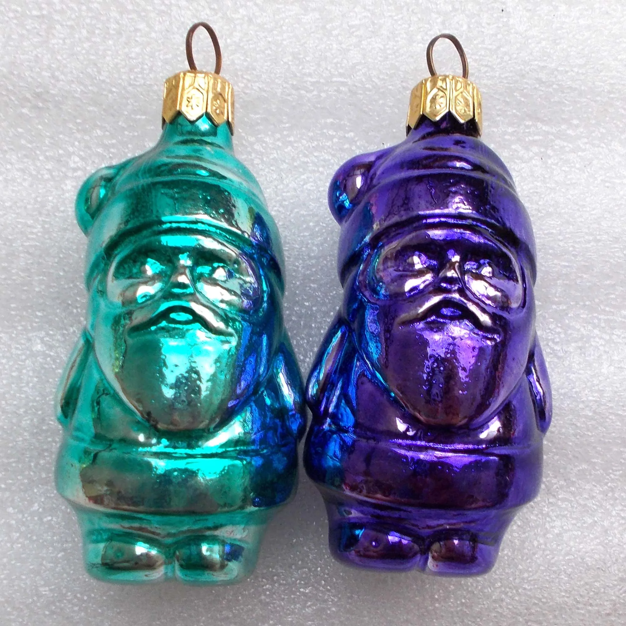 Set of 2 USSR Silver Glass Christmas Ornament Santa Claus