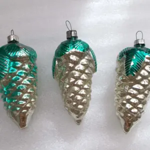 Set of 3 Vintage USSR Glass Christmas Ornaments Pinecones