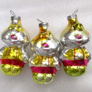 Set of 3 Vintage Glass Christmas Ornaments Toys Boys