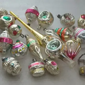 Set of 23 Vintage Christmas Mercury Glass Ornaments USSR Tree Antique