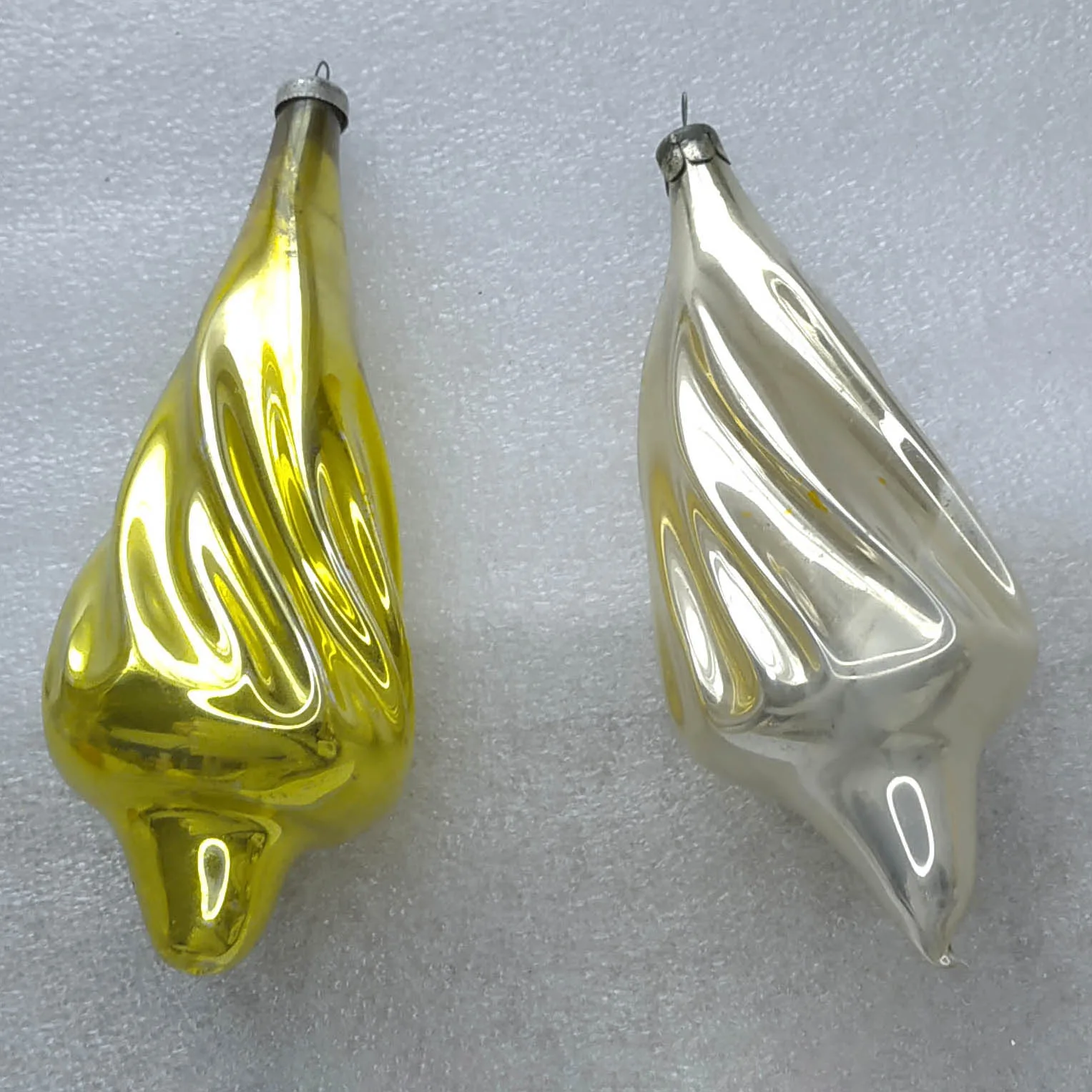 Set of 2 Vintage Christmas Silver Glass Ornaments Tree USSR Antique Decor Icicles
