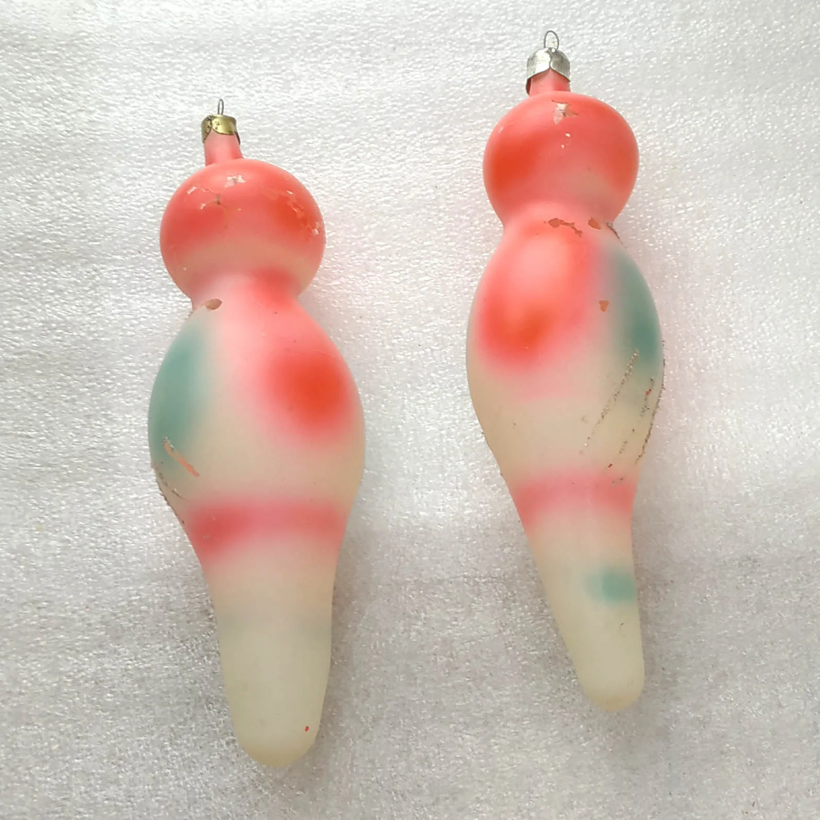 Set of 2 Vintage Christmas Glass Ornaments Tree USSR Antique Parrots