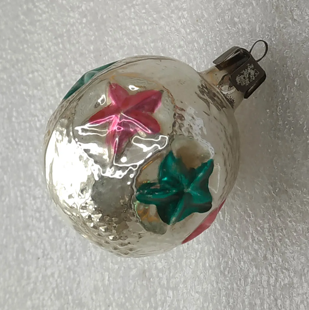 Vintage Christmas Silver Glass Ornament USSR Tree Antique Star