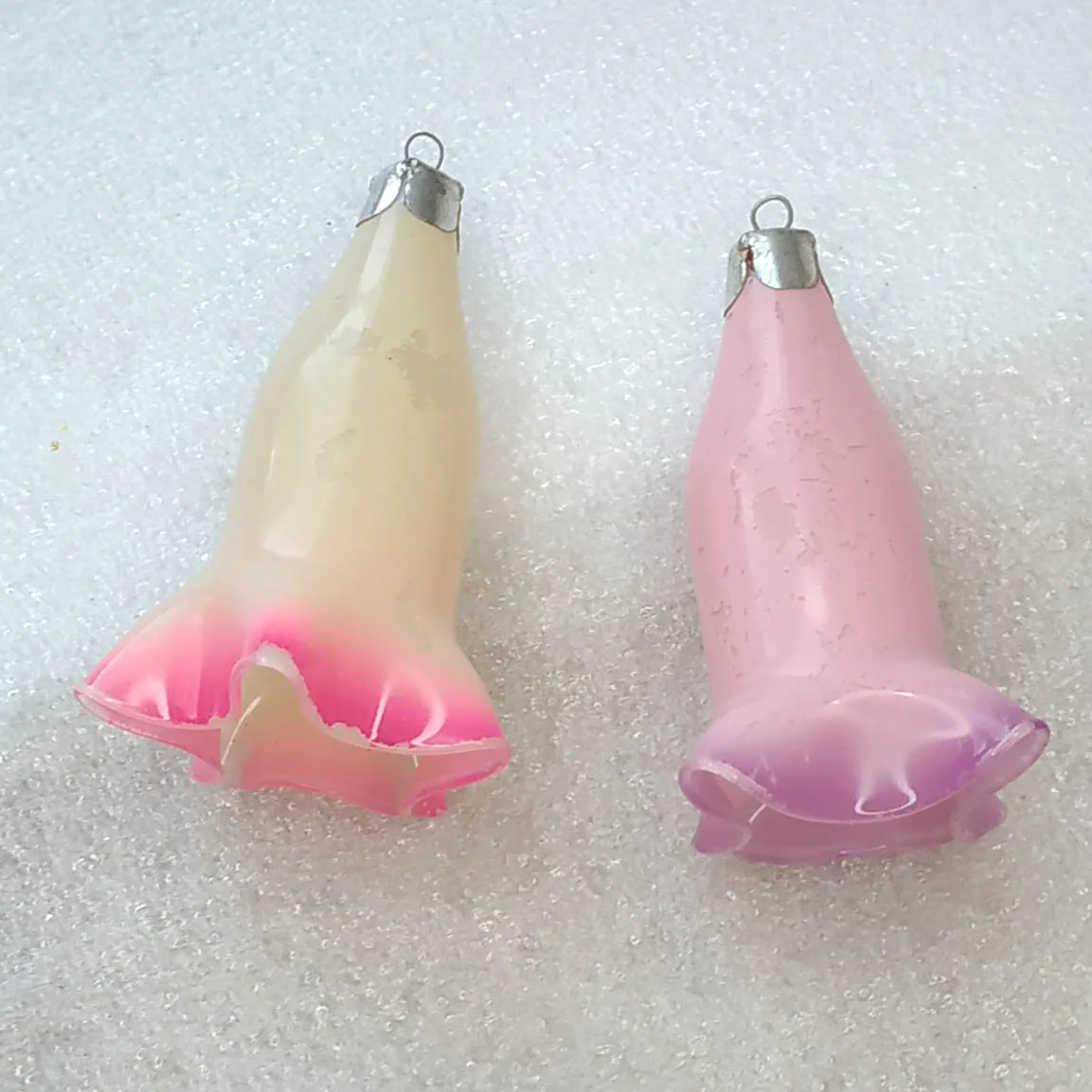 Set of 2 Vintage Christmas Glass Ornaments Tree USSR Antique Flowers