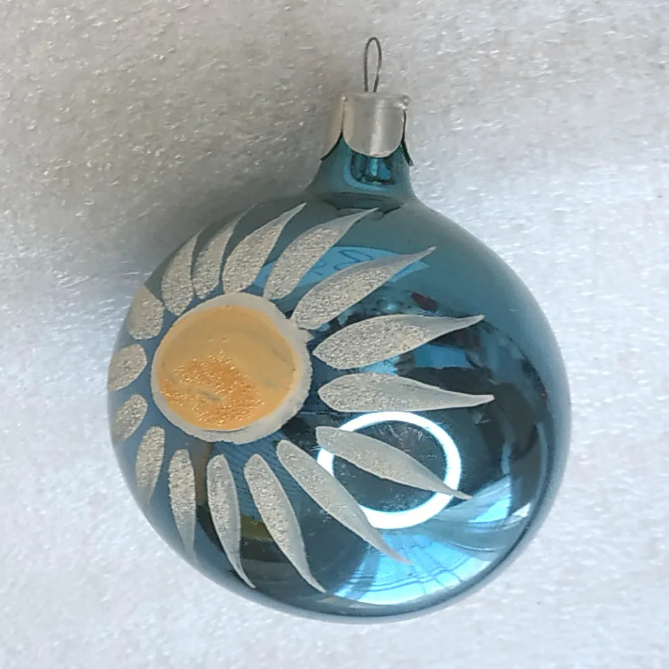 Vintage Christmas Silver Glass Ornament USSR Tree Antique Decor Ball Flower