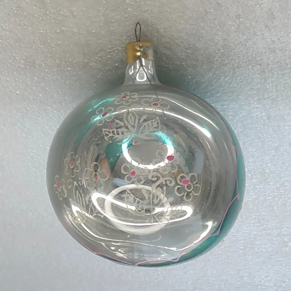 Vintage Christmas Silver Glass Ornament USSR Tree Antique Decor Ball Flower
