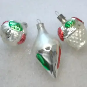 Set of 3 Vintage Christmas Silver Glass Ornaments Tree USSR Antique