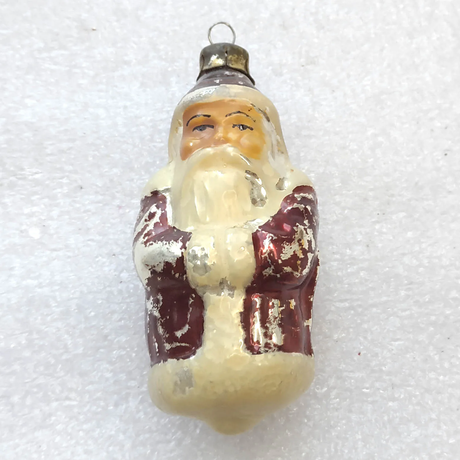 Vintage Silver Glass Christmas Ornament GDR Antique Santa