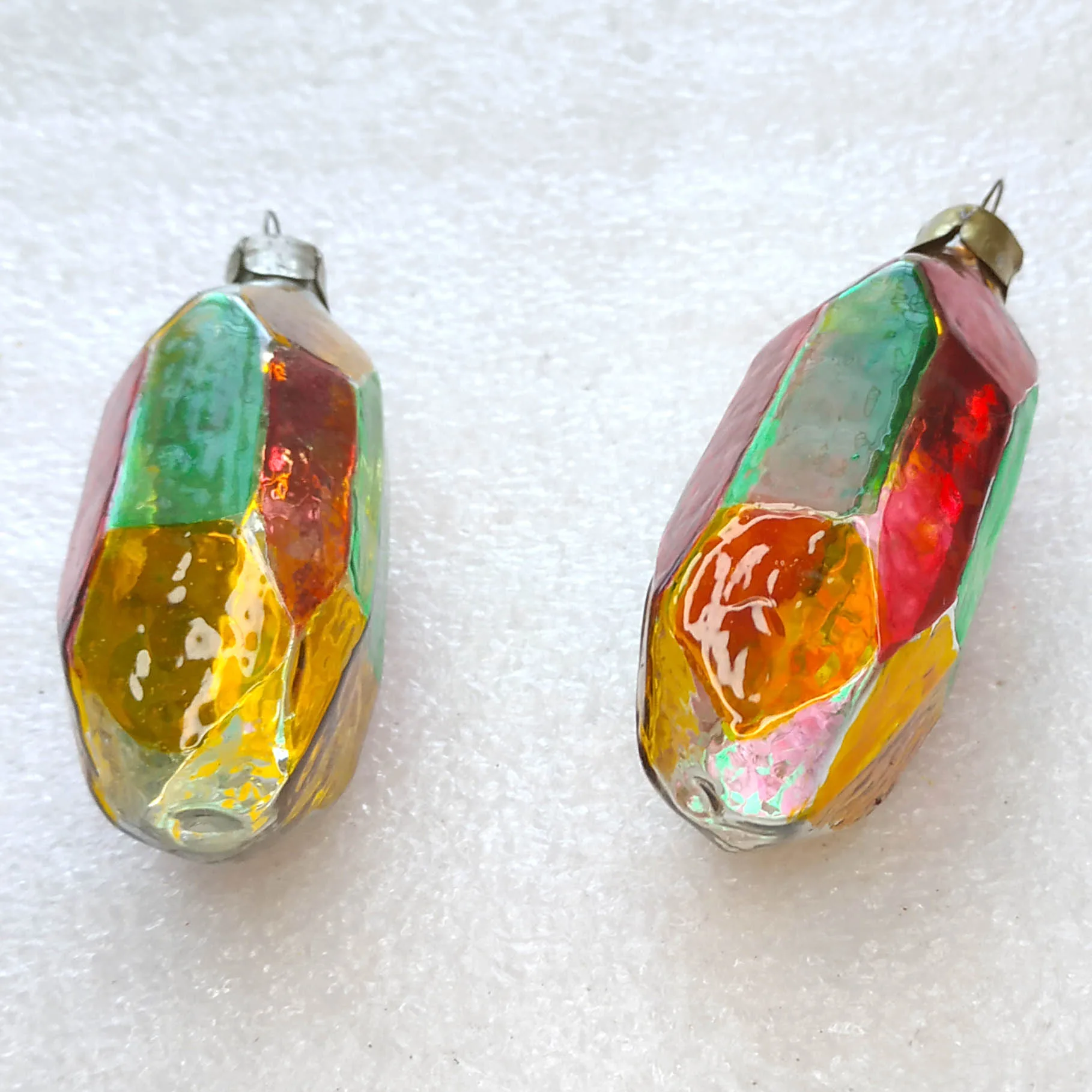 Set of 2 Vintage Silver Glass Christmas USSR Ornaments Antique Tree Decor