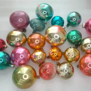 Set of 21 Antique Vintage Silver Glass USSR Christmas Ornaments Balls
