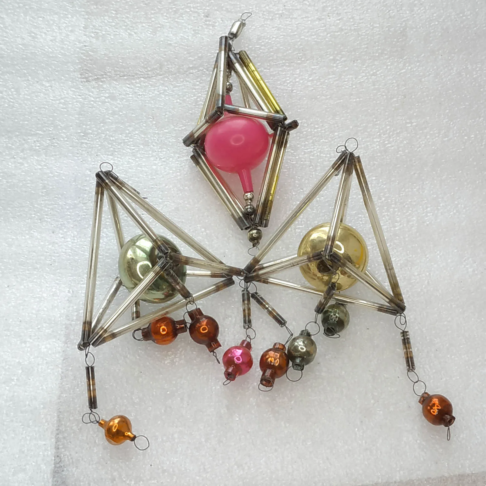 Set of 3 Antique Vintage Silver Tube Glass USSR Christmas Ornaments Tree Old Decor