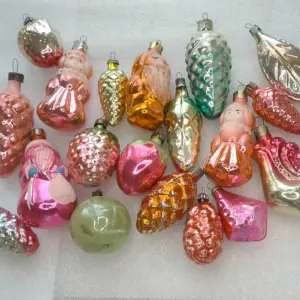 Set of 20 Antique Vintage Silver Glass USSR Christmas Ornaments