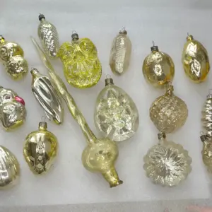 Set of 16 Antique Vintage Silver Glass USSR Christmas Ornaments
