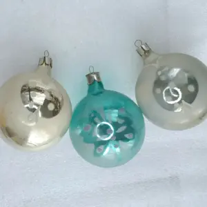 Set of 3 Antique Vintage Silver Glass USSR Christmas Ornaments Balls