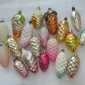 Set of 19 Antique Vintage Silver Glass USSR Christmas Ornament Pinecone