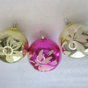 Set of 3 Antique Vintage Silver Glass USSR Christmas Ornaments Balls