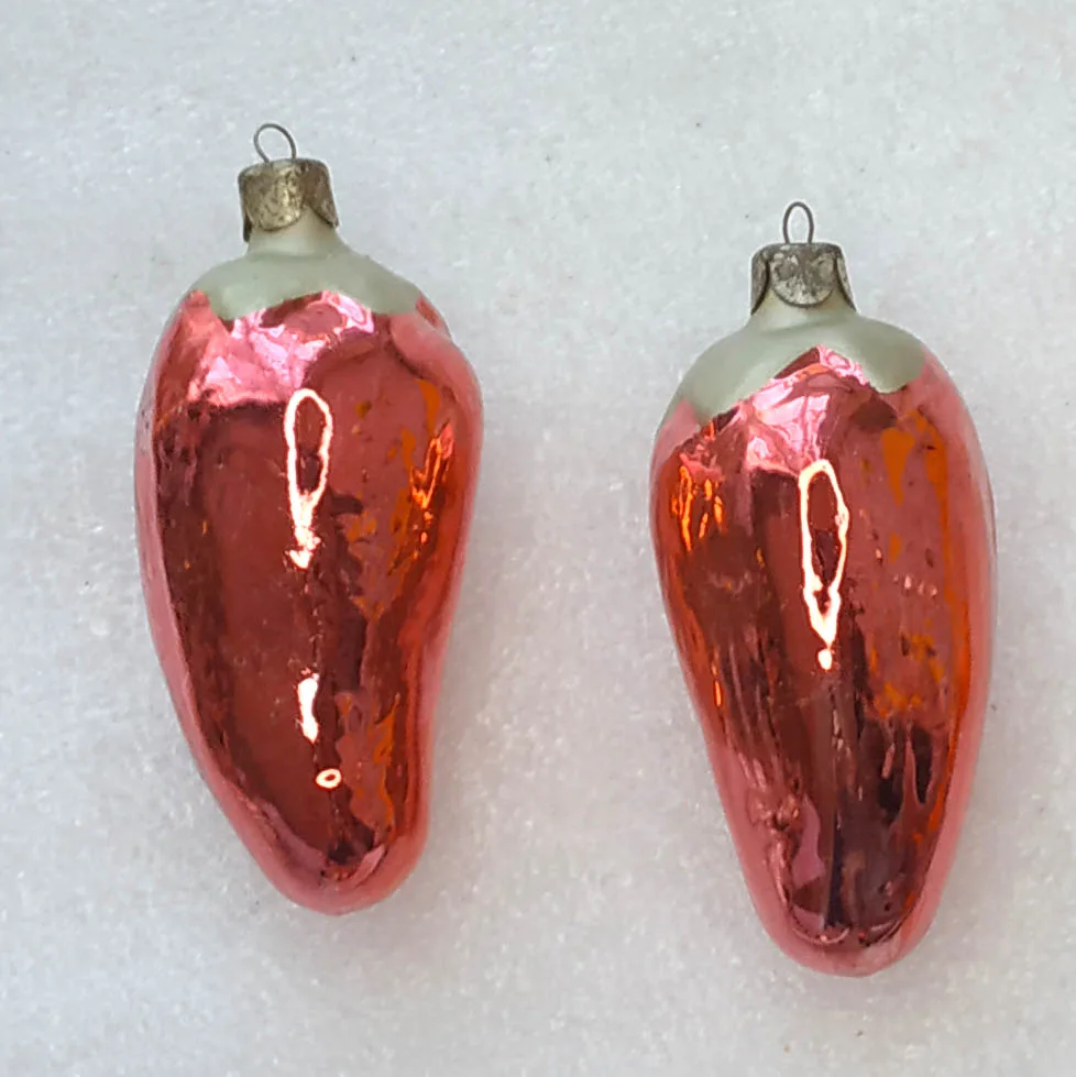Set of 2 Vintage Silver Glass Christmas USSR Ornaments Antique Paprika