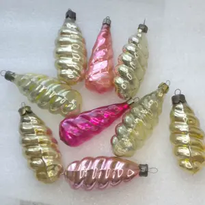 Set of 9 Vintage Silver Glass Christmas USSR Ornaments Antique Icicles