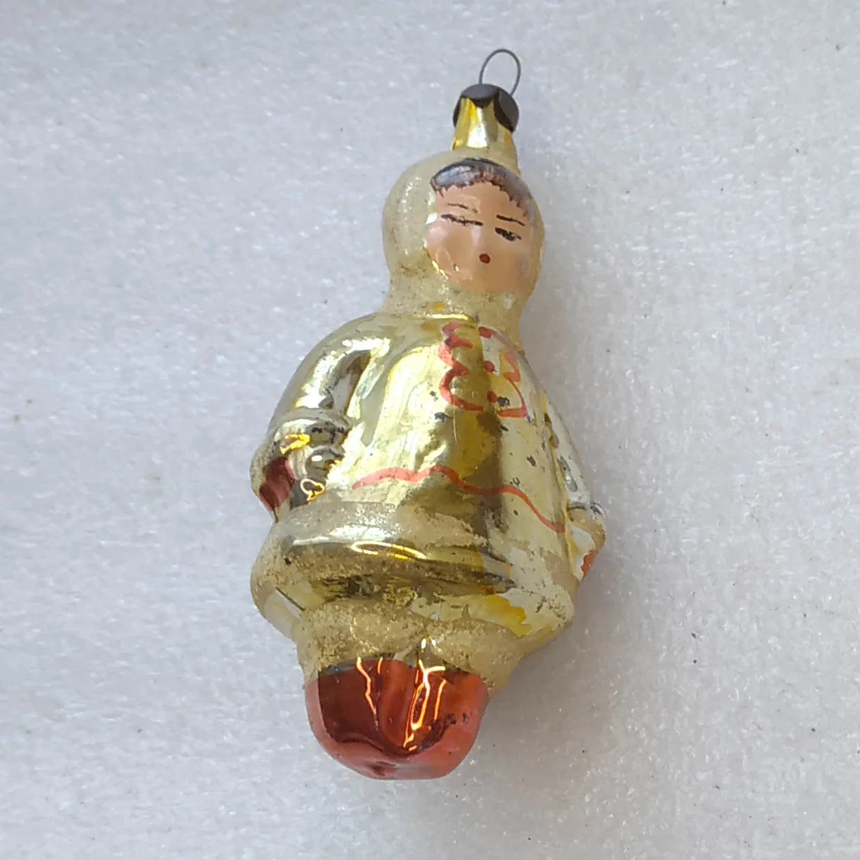 Vintage Silver Glass Christmas Ornament USSR Antique Eskimo Girl