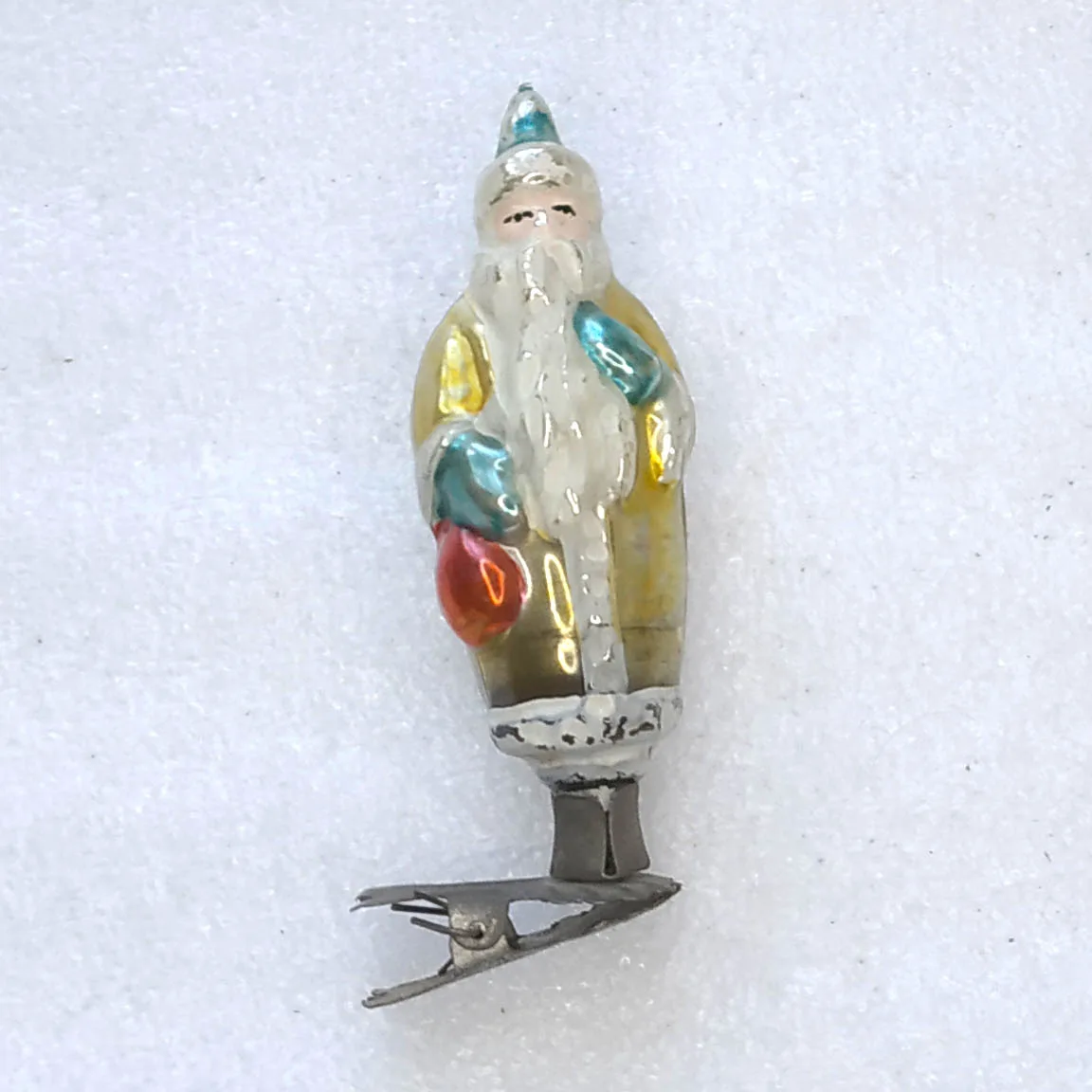 Vintage Silver Glass Christmas Ornament USSR Antique Santa Claus