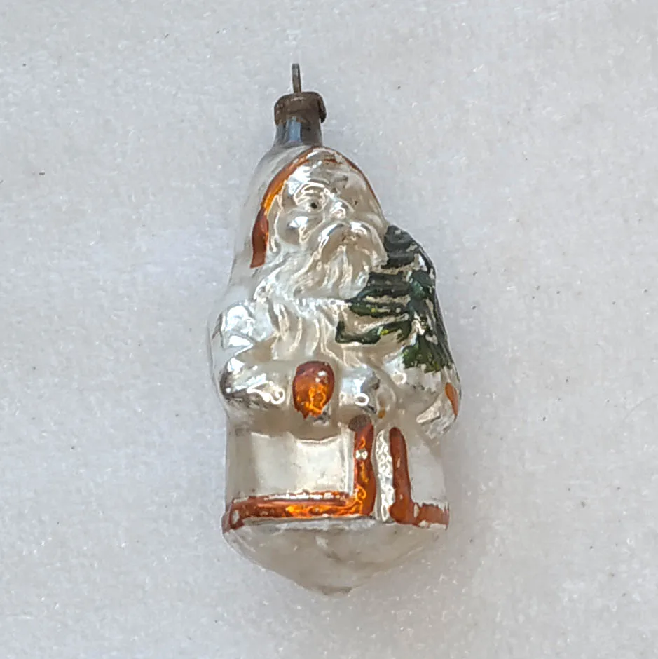 Vintage Silver Glass Christmas Ornament GDR Antique Santa Claus