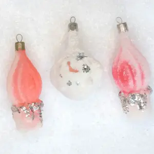 Set of 3 Vintage Glass Christmas USSR Ornaments Tree Antique Decor Clock & Candles