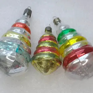 Set of 3 Vintage Silver Glass Christmas USSR Ornaments Antique Decor Christmas