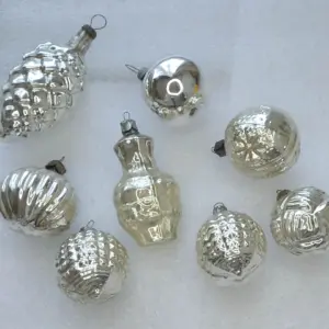 Set of 8 Vintage Mercury Glass Christmas USSR Ornaments Tree Antique