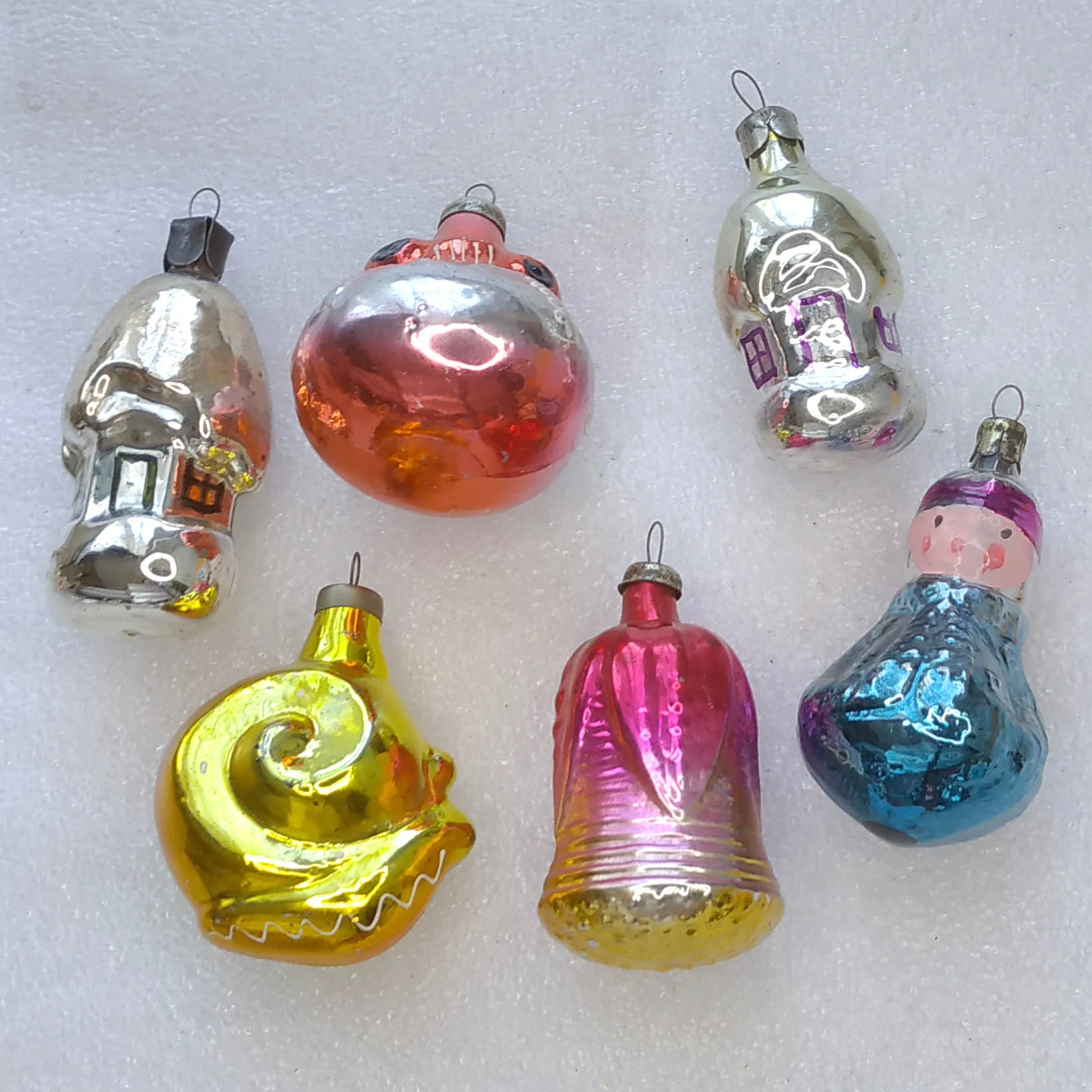 Set of 6 Vintage Silver Glass Christmas USSR Ornaments Tree Antique