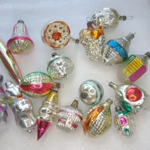 Set of 18 Vintage Silver Glass Christmas USSR Ornaments Antique