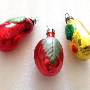 Set of 3 Vintage USSR Glass Christmas Ornaments Decororations Fruits