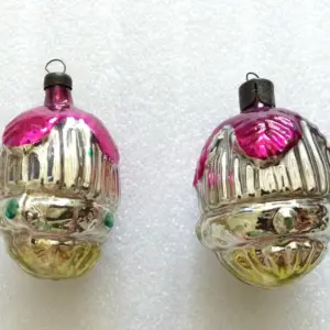 Set of 2 Vintage USSR Glass Christmas Ornaments Decororation Old Acorns