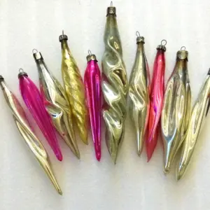Set of 10 Antique Vintage USSR Glass Christmas Ornaments Tree Decororation Old Icicles