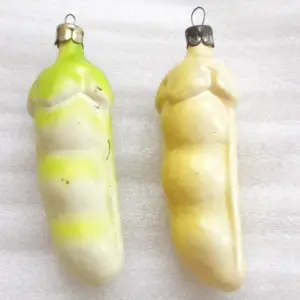 Set of 2 Vintage USSR Glass Christmas Ornaments Beans