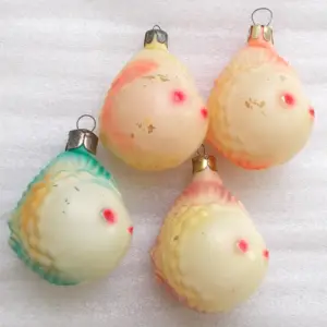 Set of 4 Vintage USSR Glass Christmas Ornaments Fishes