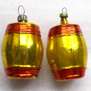 Set of 2 Vintage USSR Silver Glass Christmas Ornament Barrels