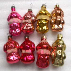 Set of 8 Vintage USSR Silver Glass Christmas Ornament Puppies
